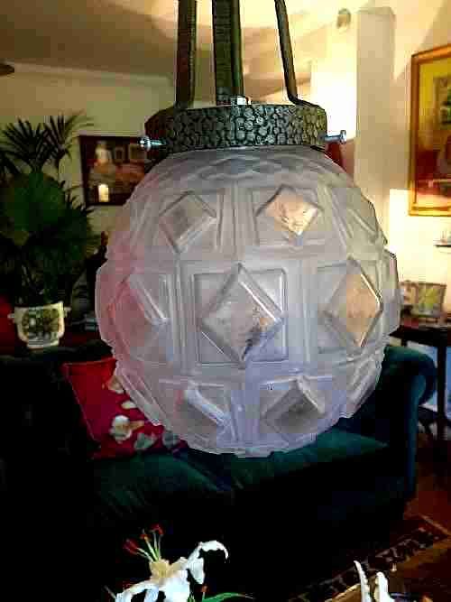 iconic art deco ceiling light bronze and frosted glass