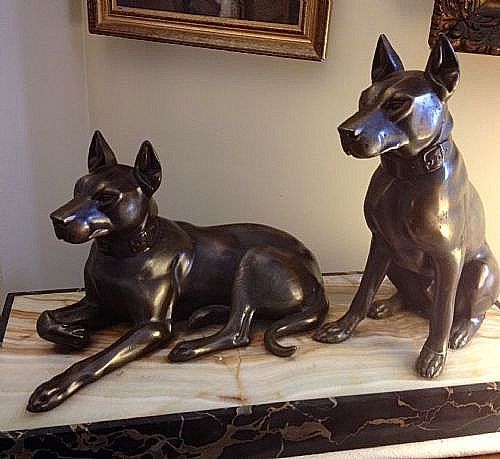 impressive art deco sculpture bronze doberman