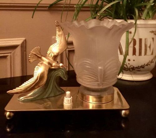 evocative art deco table lamp seagull on wave
