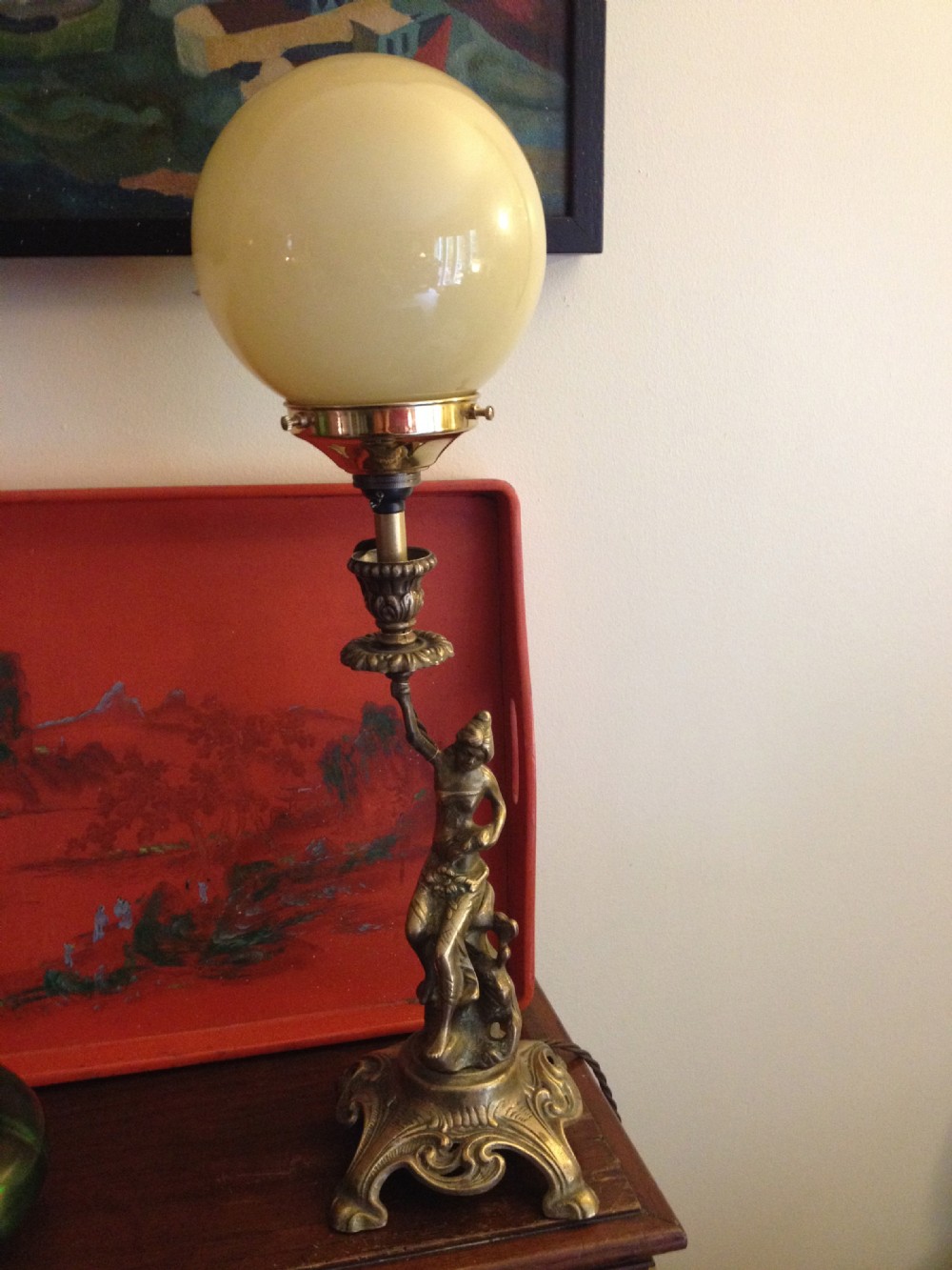 art nouveau bronze table lamp