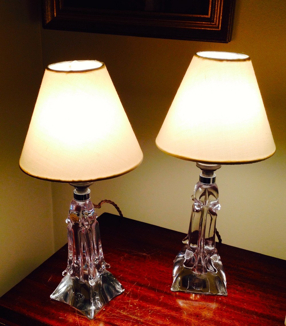 1940's pair dressing table lamps in cristal de lorraine