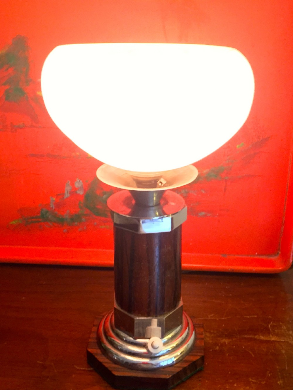 splendid art deco consol lamp chrome macassar and schneider mottled shade