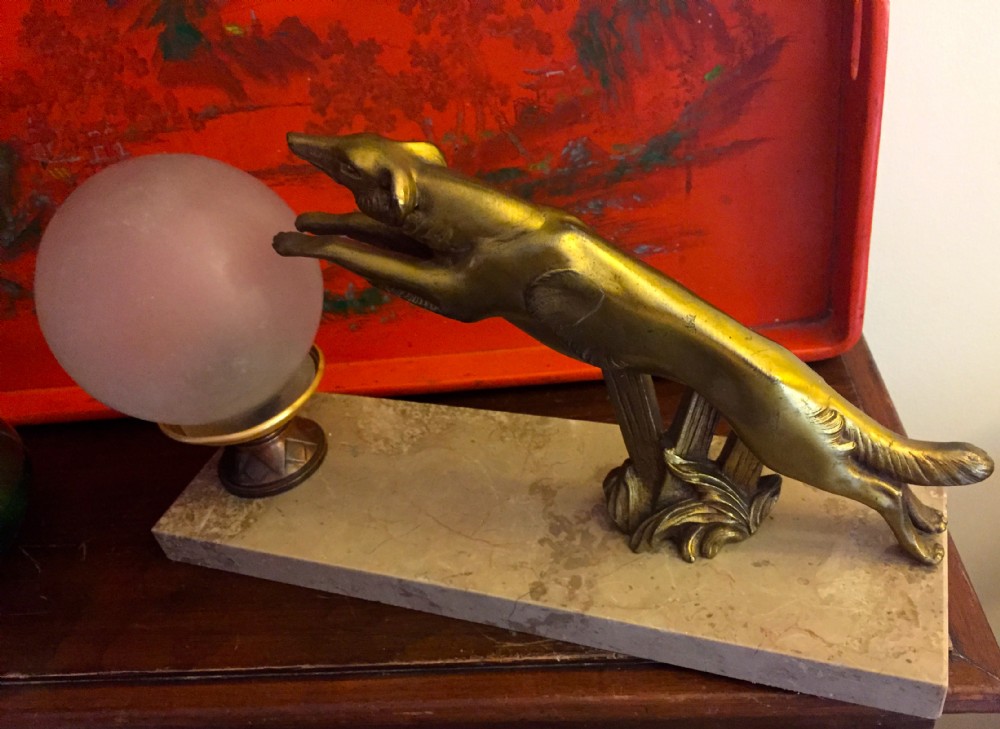 evocative art deco night light greyhound bronze on marble