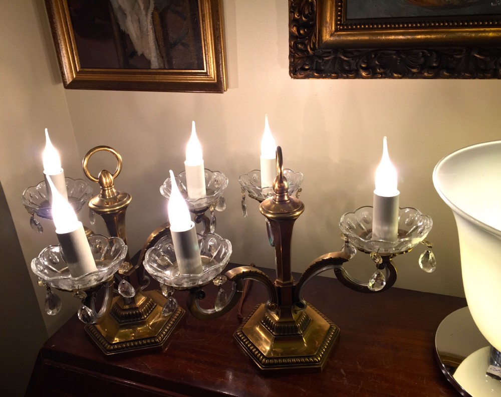 pair napoleon iii style converted table chanddeliers bronze and crystal