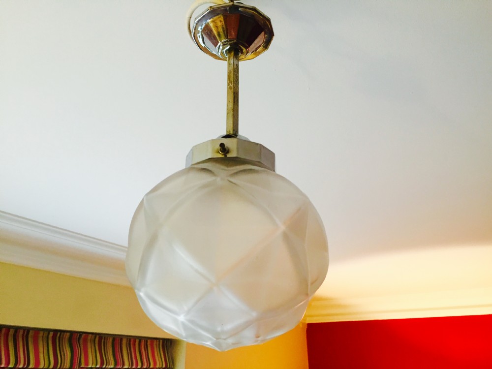 art deco ceiling lamp frosted glass and chrome