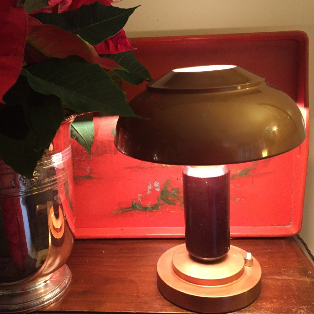 handsome art deco desk lamp toleware and macassar