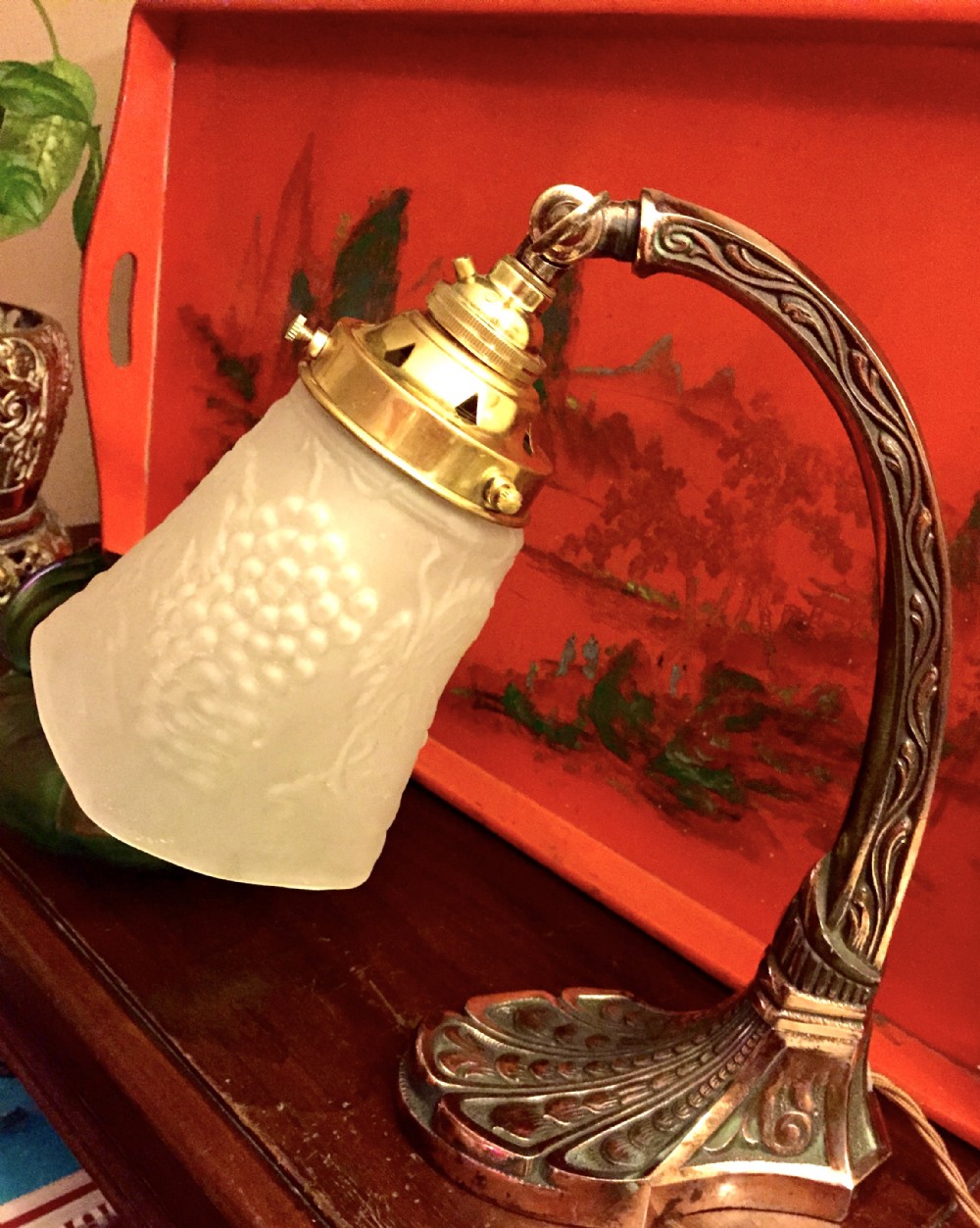 art nouveau desk lamp copper on bronze adjustable