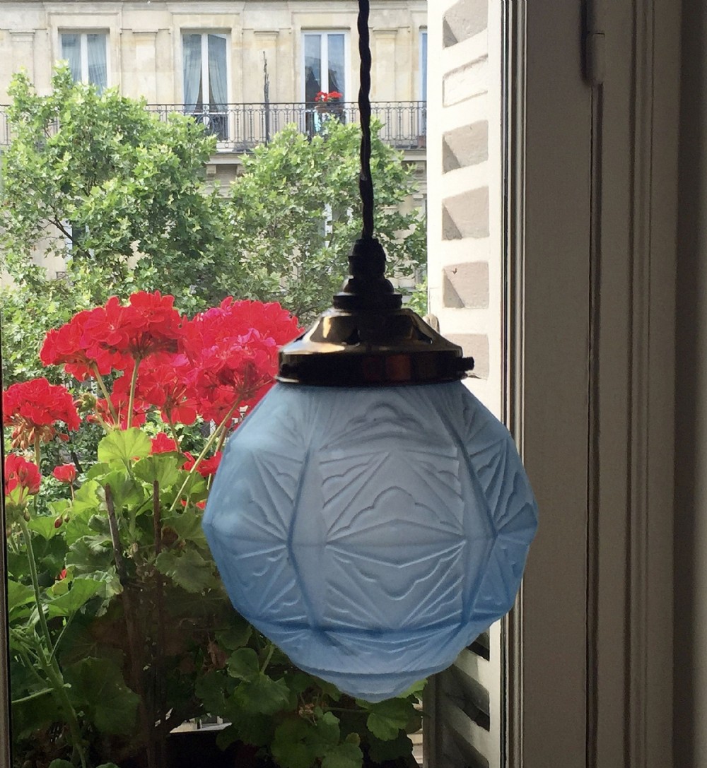 art deco blue frosted glass ceiling or table light