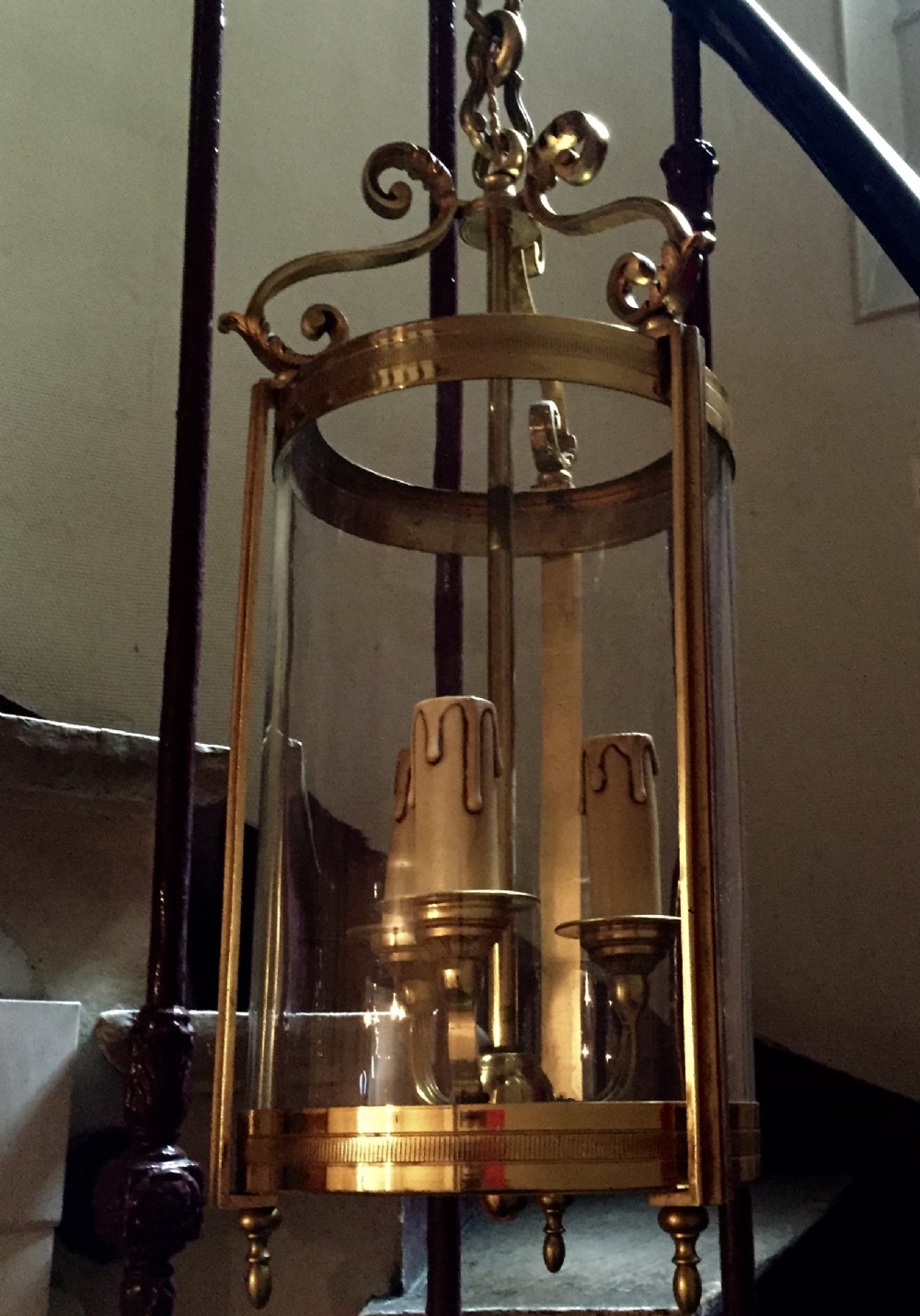 edwardian triple light hall lantern brass