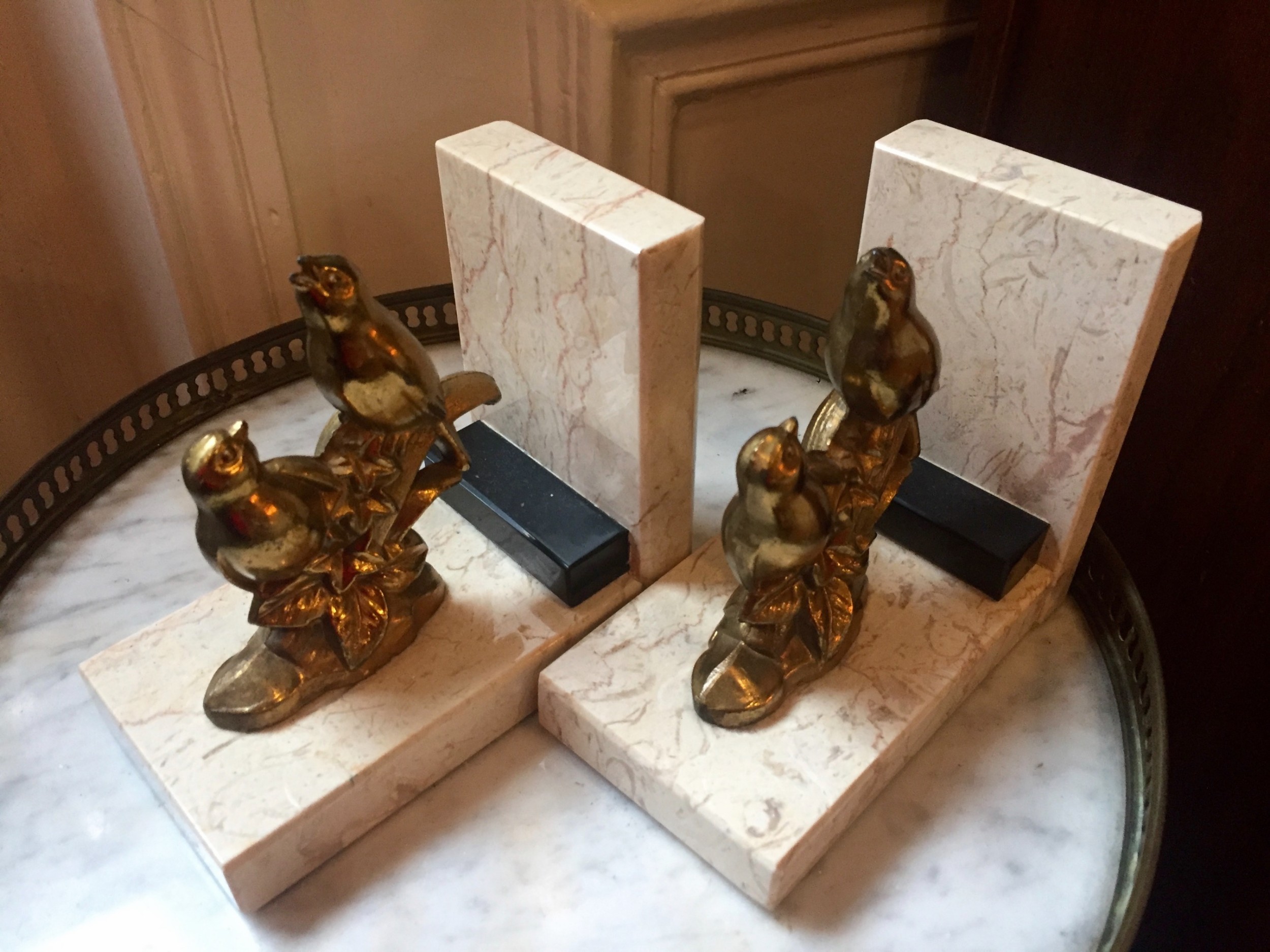 art deco bookends birds brass