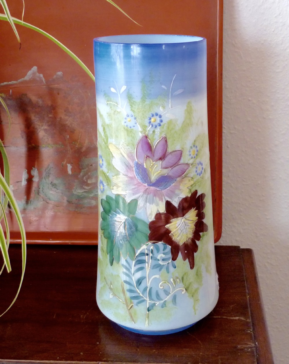 art nouveau enamelled vase autumn scene