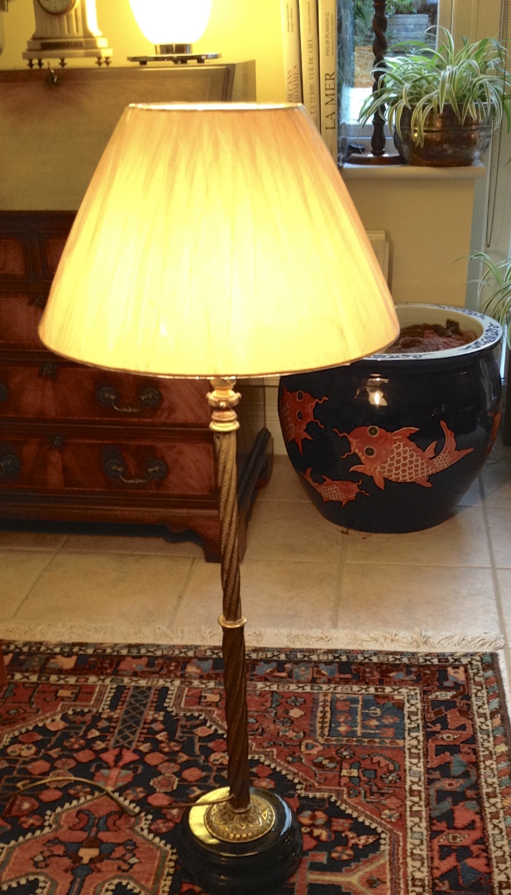 tall edwardian column lamp bronze and brass