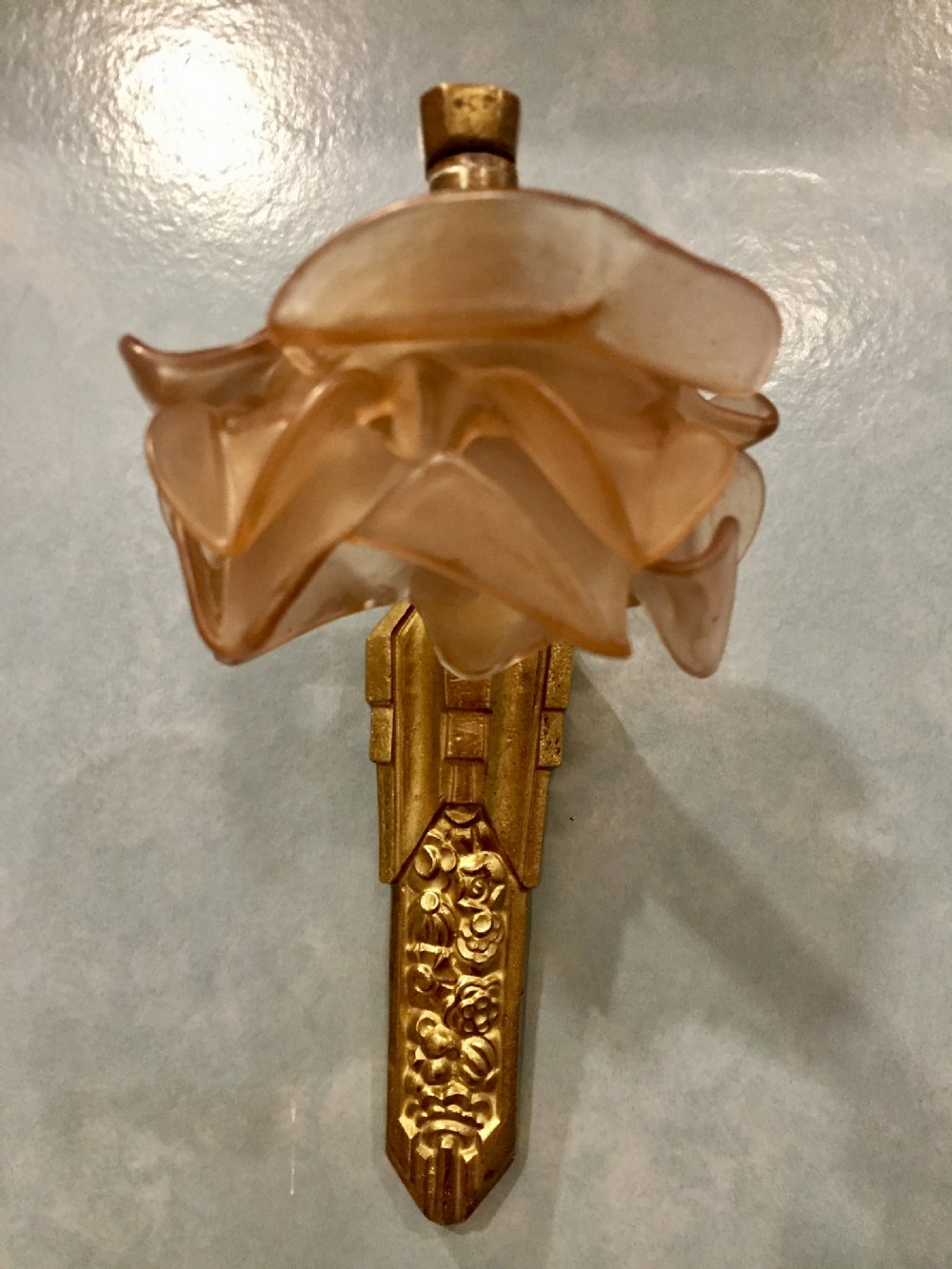 1920 boudoir wall light bronze and amber frosted glass