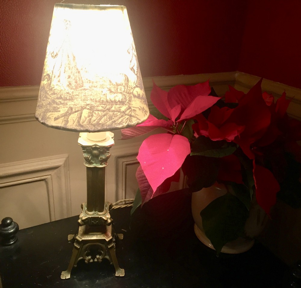 french 1900 column lamp bronze toile de jouiy