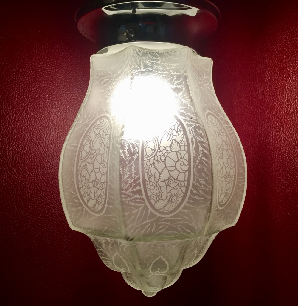 spectacular large art deco dome ceiling or table lamp etched crystal french