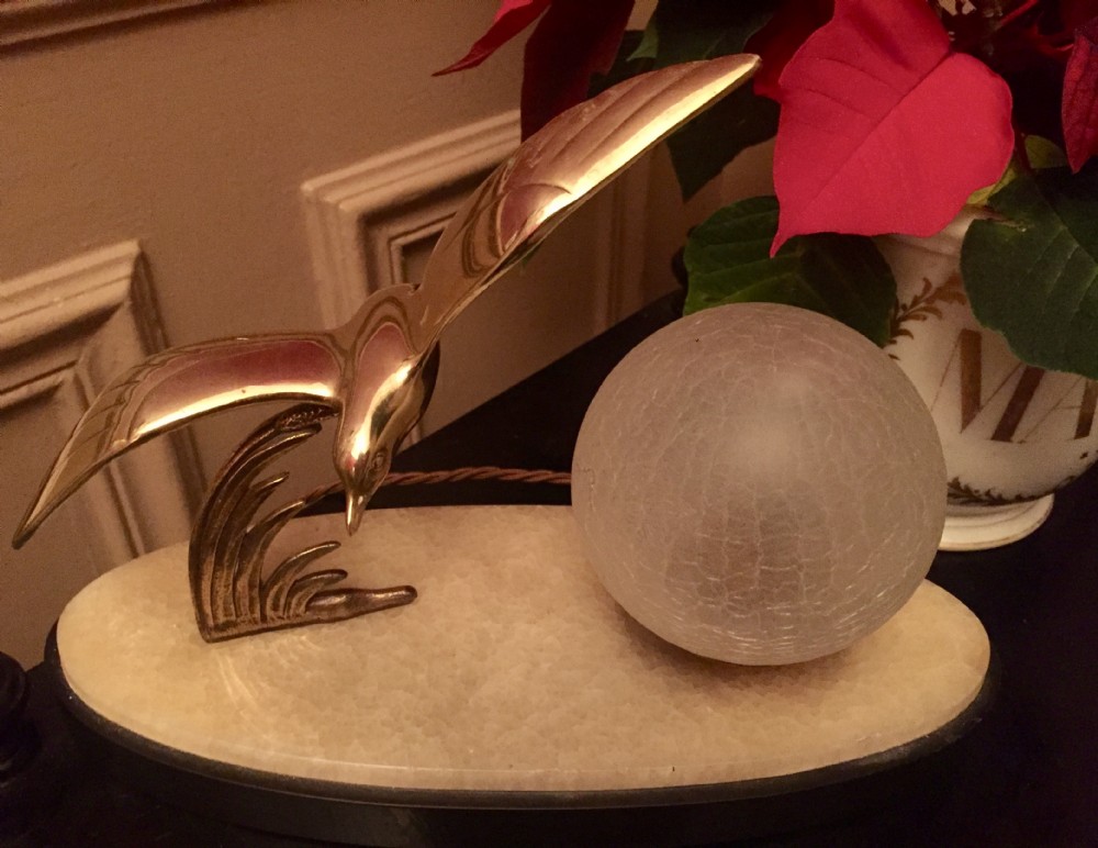 art deco night light seagull brass mottled opaline and granite