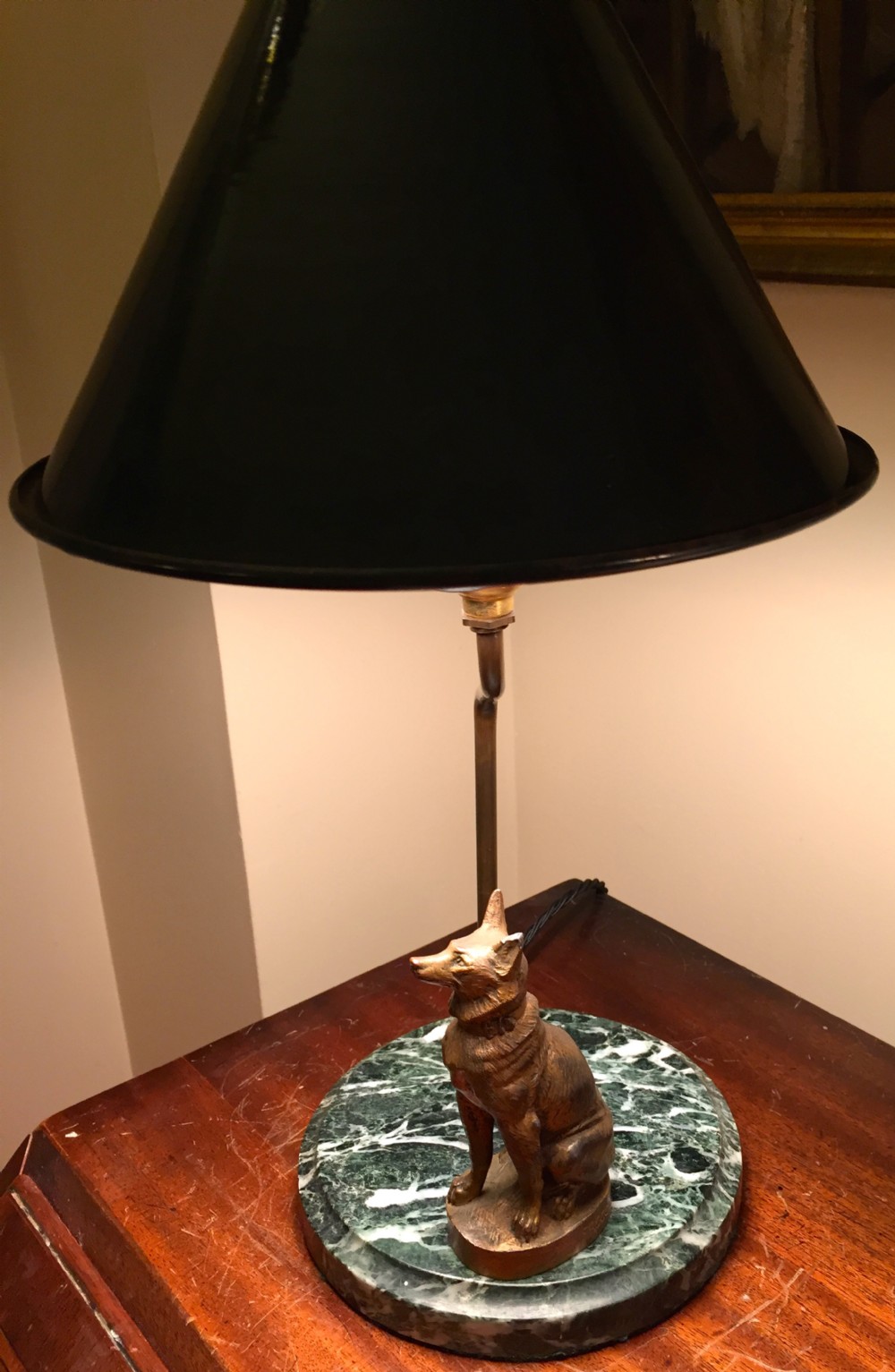 1900 alsatian by frecourt on marble desk lamp