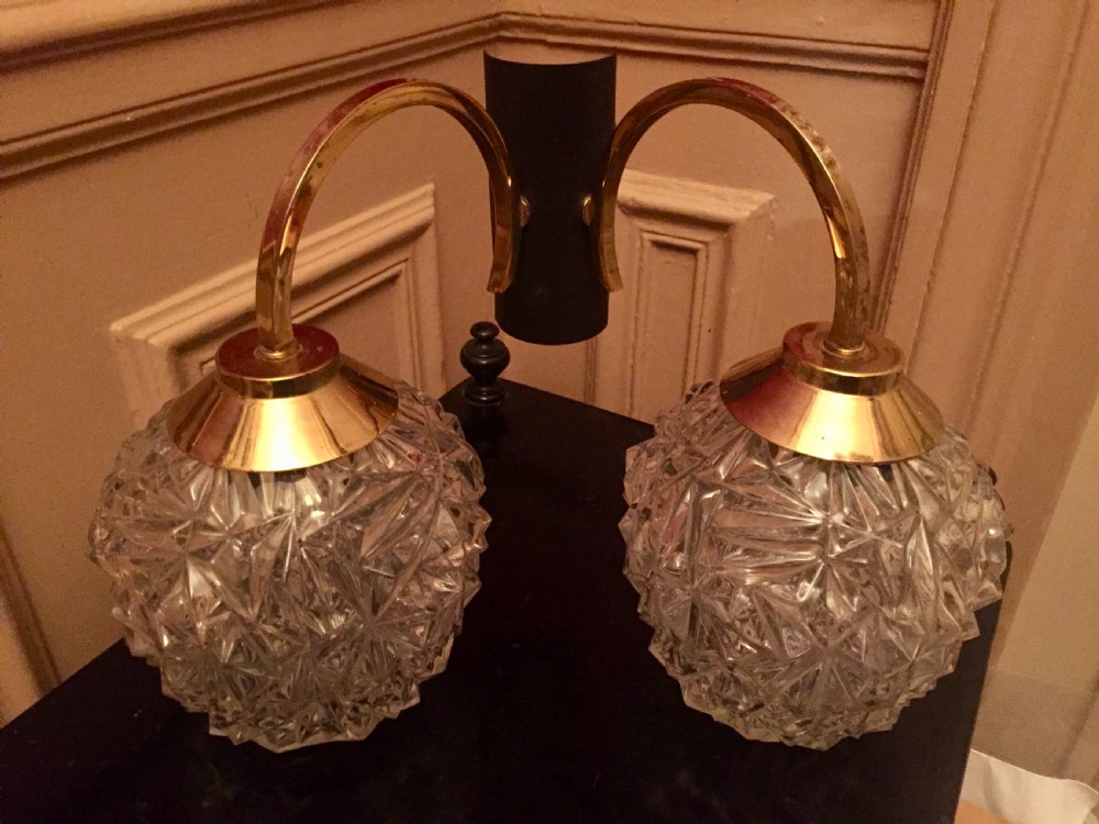 vintage dual wall light brass and crystal
