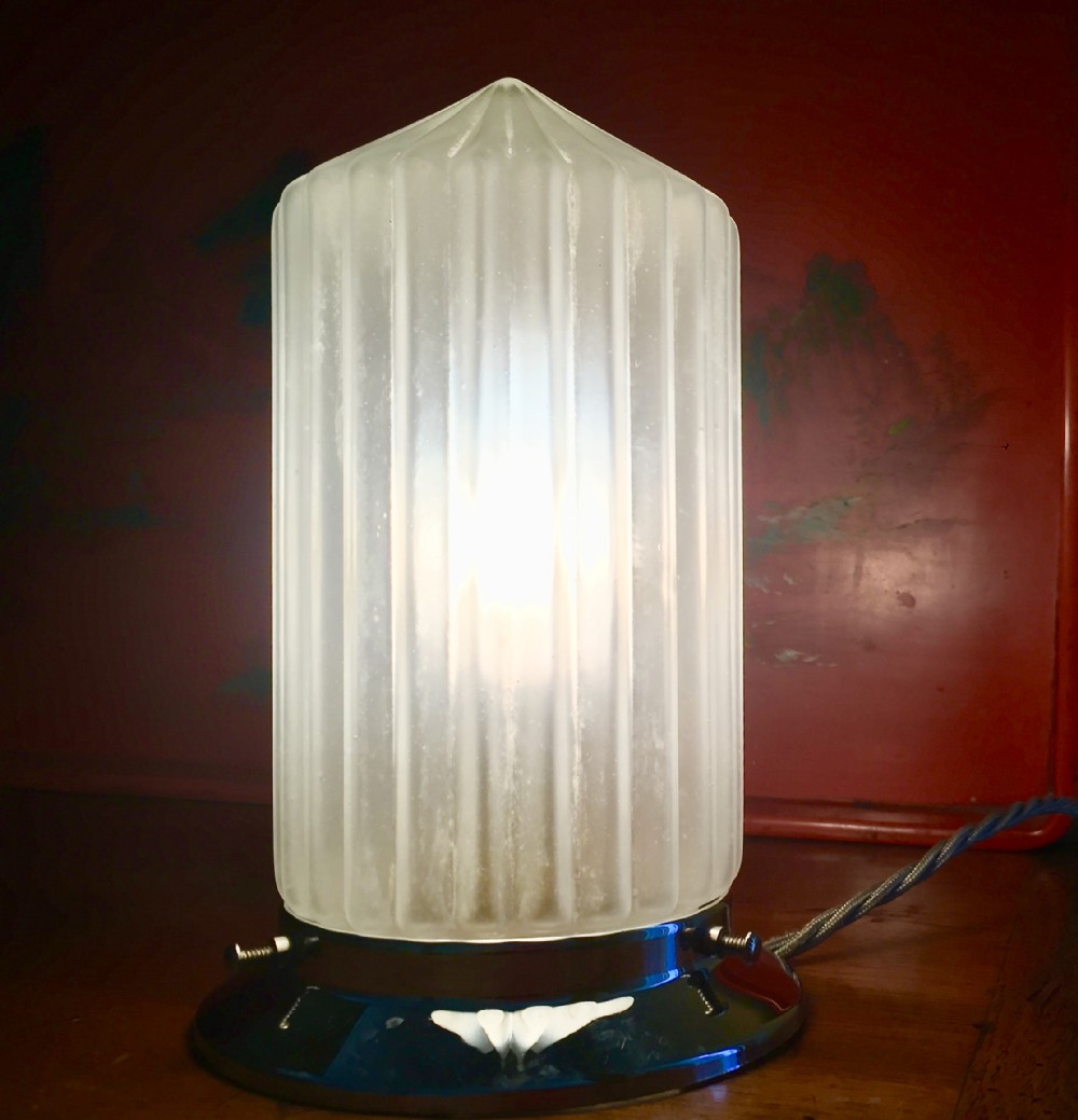 wonderful art deco night light frosted glass on chrome