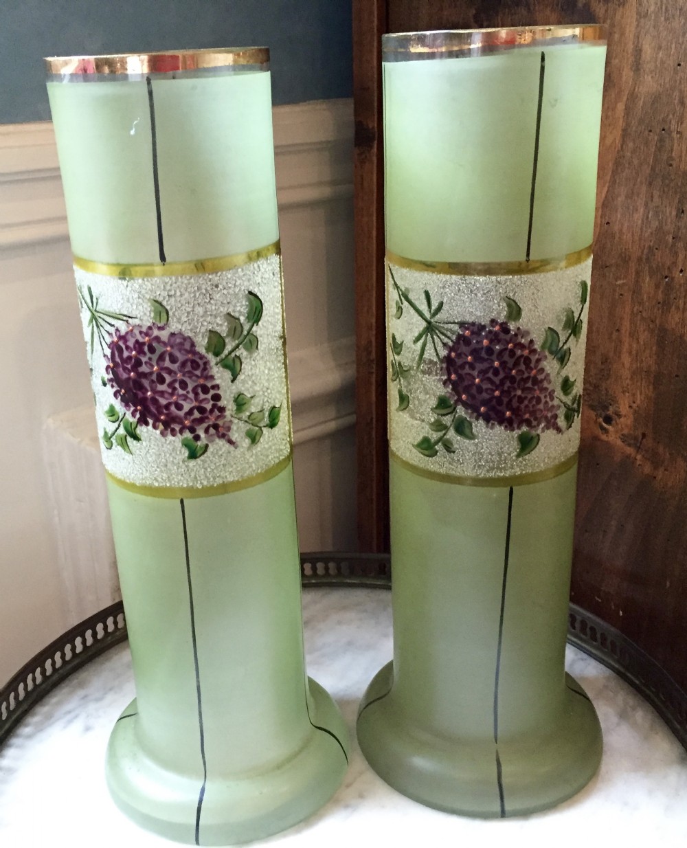 pair art nouveau enamelled vases