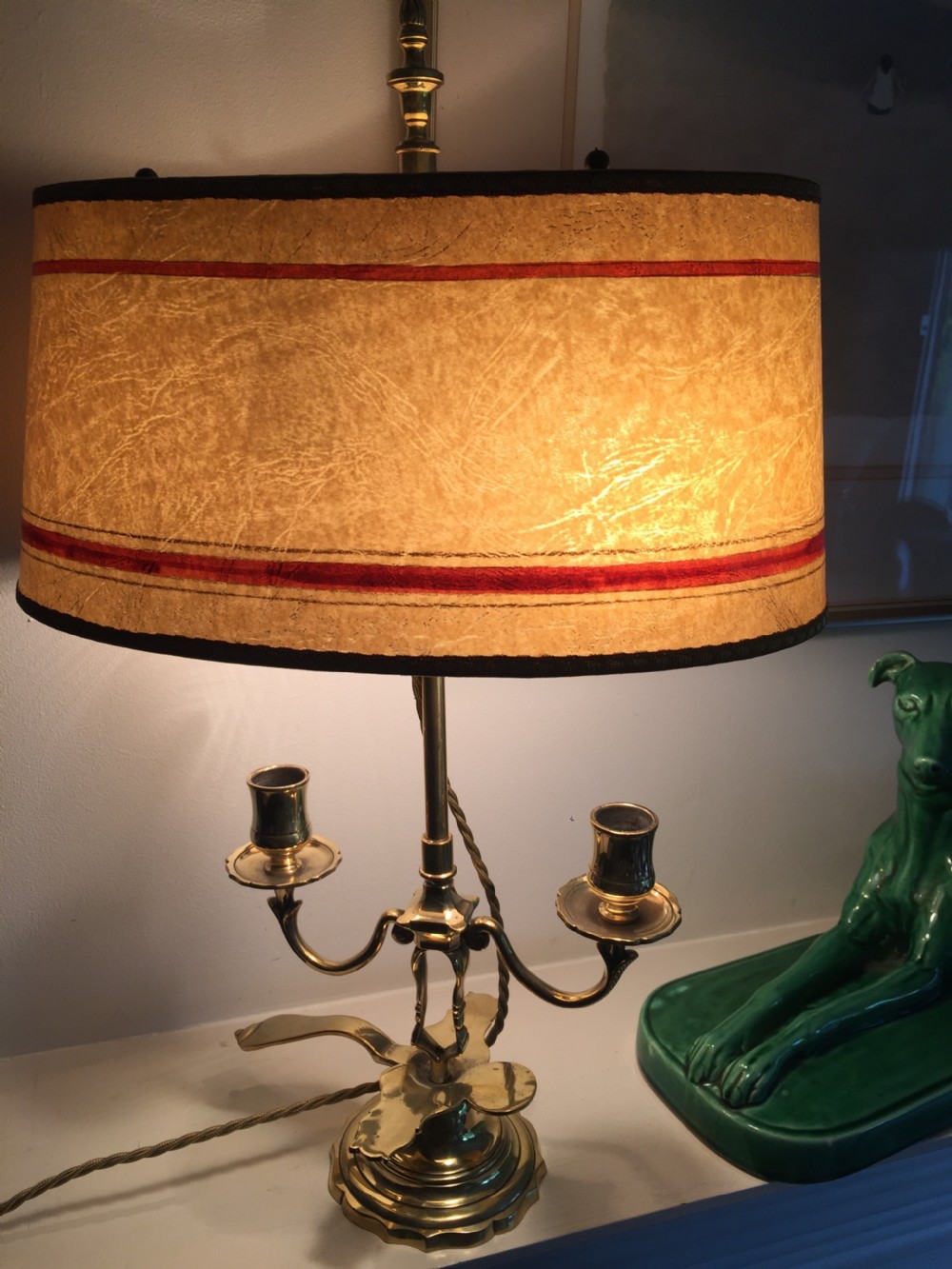 edwardian dual light desk lamp brass