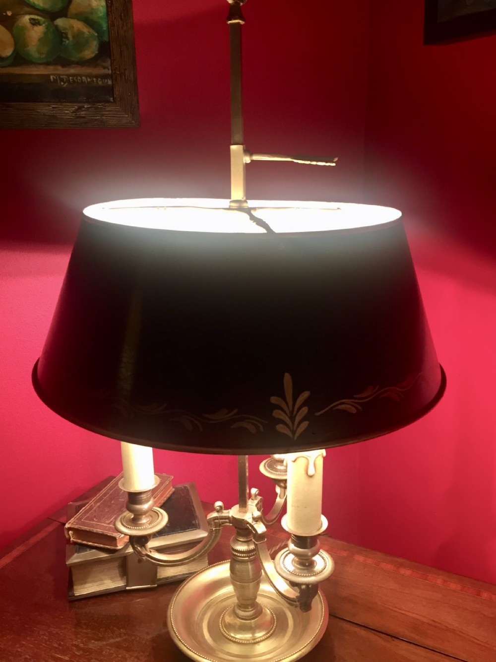 traditional bouillotte adjustable desk lamp bronze and green tole