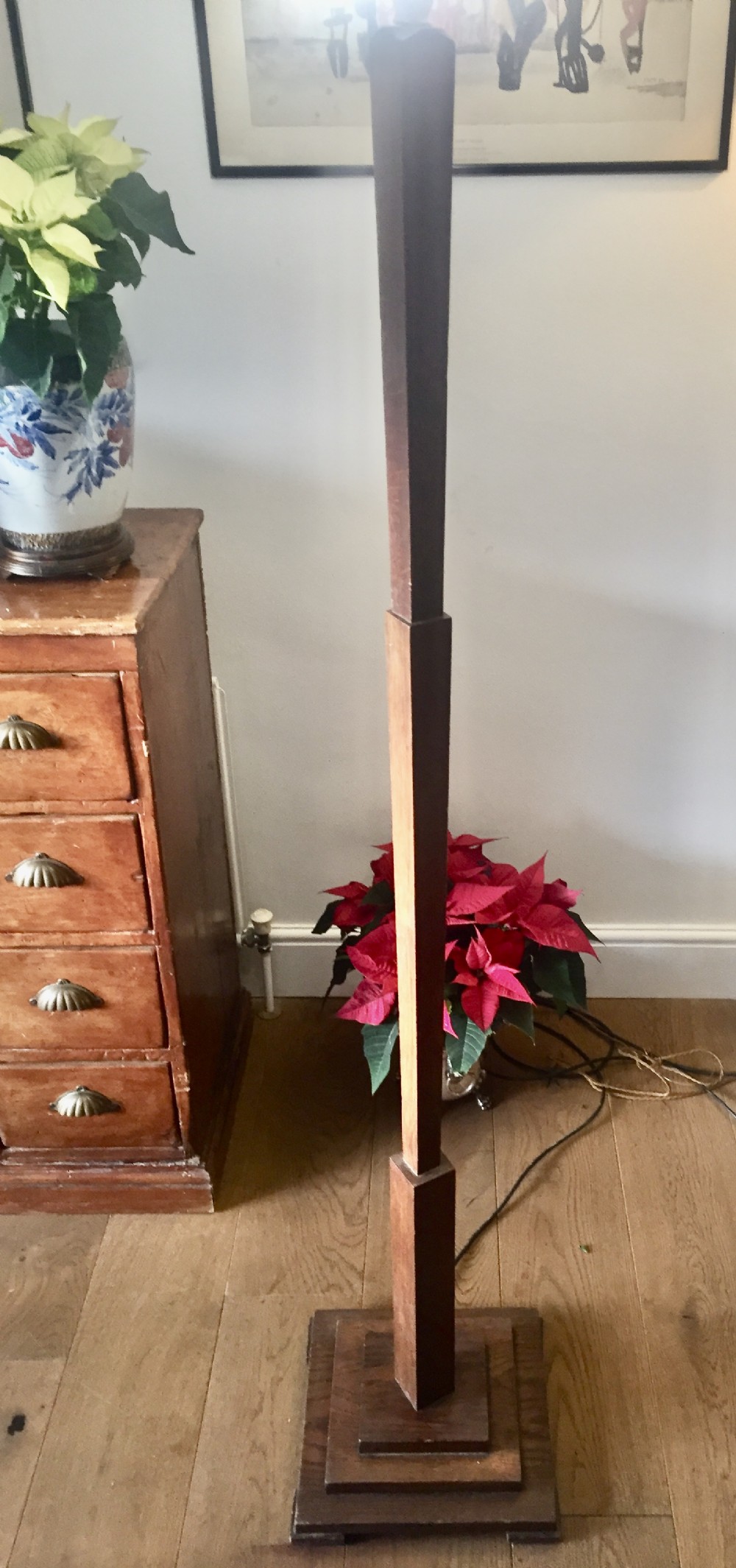 original art deco standard lamp oak