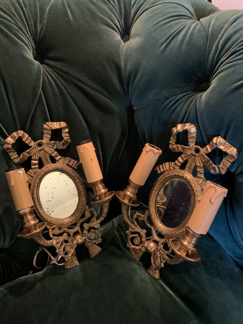 original 1900 french pair mirror wall lights bronze